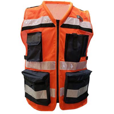 China Breathable 100% Polyester Mesh Multi PocketsPublic Safety Rescue Worker Road Safety Protective Reflective Vest for sale