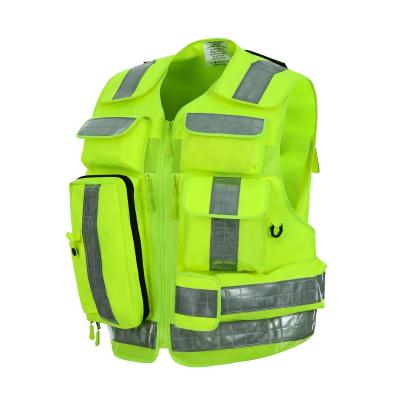 China Paramedic Respons SME EMT Emergency Ambulance Security SME EMT Ambulance Fluorescent Yellow Polyester Mesh Paramedic First Aid Reflective Vest for sale