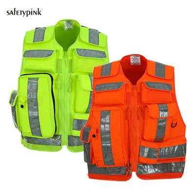 China Water Proof Safety Mesh Polyester EMT Rescue Response Fluorescent Orange Reflective Vest for sale