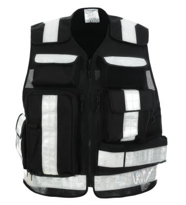 China Water Proof 100% Polyester Safety Paramedic EMT EMS Black Reflective Ambulance Vest for sale