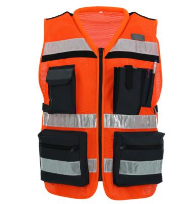 China Orange Water Proof Construction Working Multi Pockets Reflective Safety Vest for sale