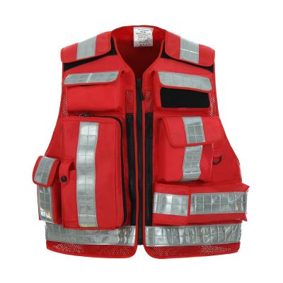 China Water Proof Safety Polyester Paramedic Ambulance First Aid EMT EMS Red Reflective Vest for sale