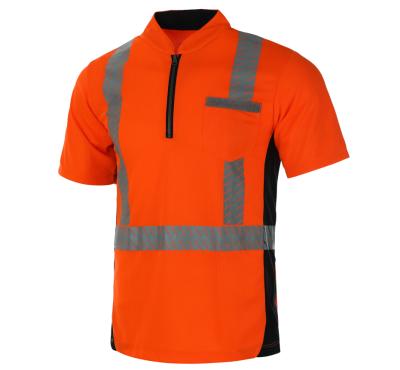 China 100% Polyester Birdeye Fabric Safety Birdeye Fabric Heat Transfer Fluorescent Orange Reflective Short Sleeve Shirt for sale