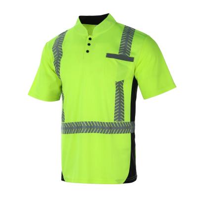 China Cycling Fluorescent Yellow Breathable Cycling Jogging Running Birdeye T Collar With Smart Snap Bottom Safety Reflective T-Shirt for sale