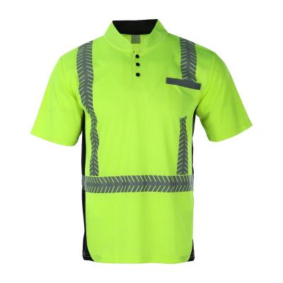 China Recycling Fluorescent Yellow Breathable Reflective T-shirt Cycling Running Jogging High Visibility Birdeye Heat Transfer Safety Shorts for sale