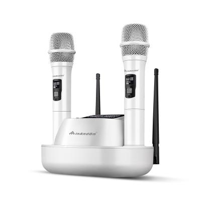 China Professional Rechargeable Two Handed Wireless Karaoke Microphone UHF Microphone Handheld Portable Wireless Channel UHF Karaoke Microphone for sale