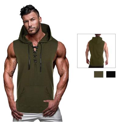 China Qufan Breathable Men's Casual Sleeveless Hooded Solid Color Invest Mens Tank Top Hoodie for sale