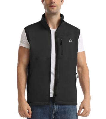 China Windproof Mens Golf Vest Fleece Lined Sleeveless Jacket Windproof Soft Shell Vest For Working Travel Zipper Boost Pockets for sale