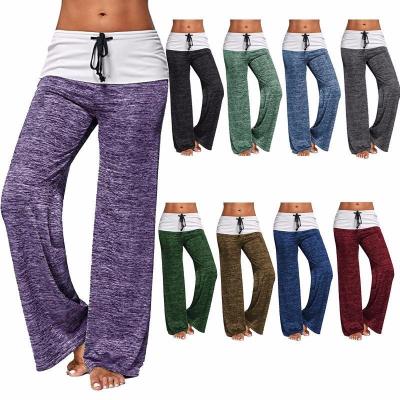 China Qufan 2021 New QUICK DRY Yoga Patchwork Quick Dry Sport Pants Outdoor Wear Casual Wide Leg Pants for sale