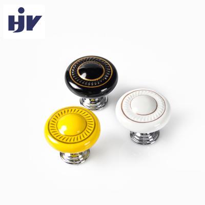 China Durable Ceramic Knobs HJY Ceramic Door Knobs White Gold Colored Ceramic Black for sale