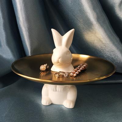 China Europe Spring Easter Cupcake Stand 8 Inch Bunny Dessert Dish Ceramic White Snacks And Cookies 8 for sale