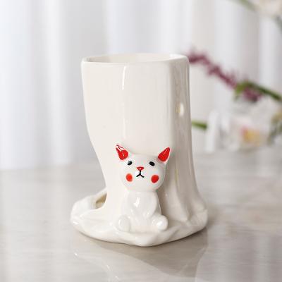 China Mini Ceramic Tealight Candle Essential Cute AROMATIC Cat Oil Burner Wax Warmer white for indoor home use for sale