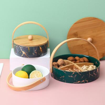 China Viable Plant Compartment Nordic Portable Fruit Dish Household Snack Dish Nut Dish Ceramic Dried Fruit Tray With Lid for sale