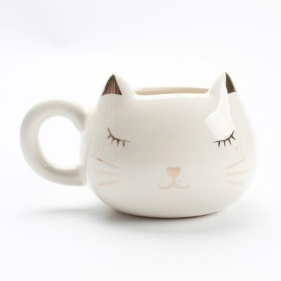 China Lovely Viable White Ceramic Cups Cat Coffee Mug Cartoon Gold Marshmallow for sale