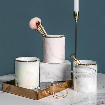 China Hot Selling INS Ceramic Marble Makeup Brush Pen Holder Jar for sale