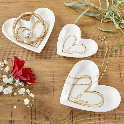 China Ring Holder Jewelry Dish Ring Holder Heart Shape Trinket Tray Ceramic Plate Jewelry Organizer for Valentines Day Birthday Mother's Day for sale