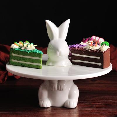 China Ceramic Ware Vases Wedding Decorative Cake Tray Disc Rabbit Easter Bunny Dish Cake Supplies Cute Ceramic Dessert Stand Dish for sale