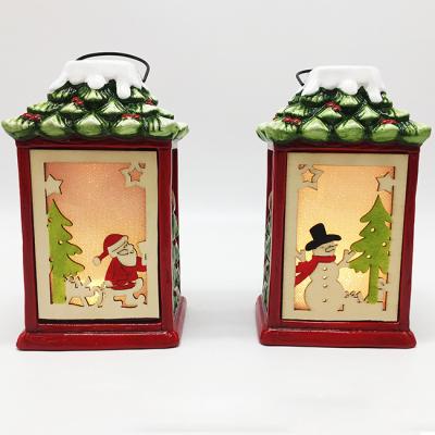 China Christmas Ceramic Gifts Led Lights Christmas Window Decorating Christmas Decorations Ceramic Lantern for sale