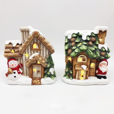 China Wholesale Santa Snowman Ceramic LED Christmas Village Ceramic House Crafts For Home Decoration Ornament for sale