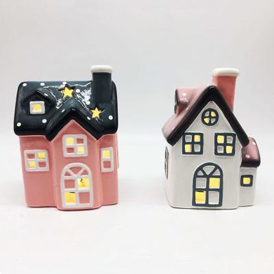 China Latest Design Ceramic Handpaint House Christmas Decor LED Candle Holder for sale