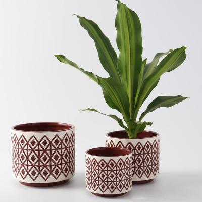 China Modern Ceramic Roman Style Plant Pot For Handcrafted Painting Flowers Ceramic Geometric Rhombic Pattern for sale