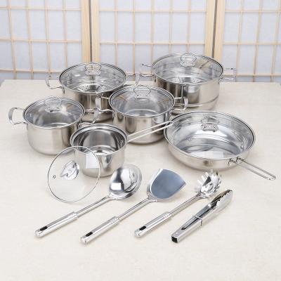 China Sustainable 18pcs Stainless Steel Cookware With Glass Cooking Pot And Lid Stainless Steel Pan for sale