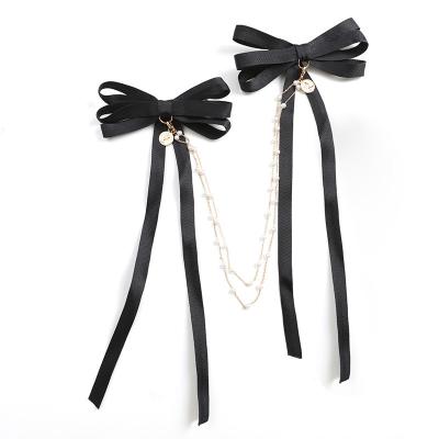 China Fashion Hot Sale Girls Hair Clips Ribbon Tassel Bow Hairpin Japanese Black Hair Accessories for sale