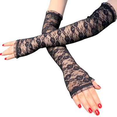 China Long Sleeve Flower Jacquard Lace Fingerless Gloves Women Party Dance Performance Fingerless Glove For Wedding for sale