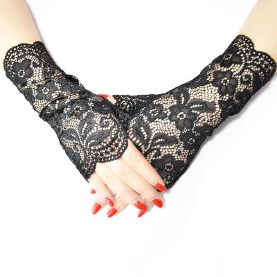 China Fingerless Fingerless Gloves Flower Jacquard Lace Gloves Women Wedding Glove Performance Bridal Accessories for sale