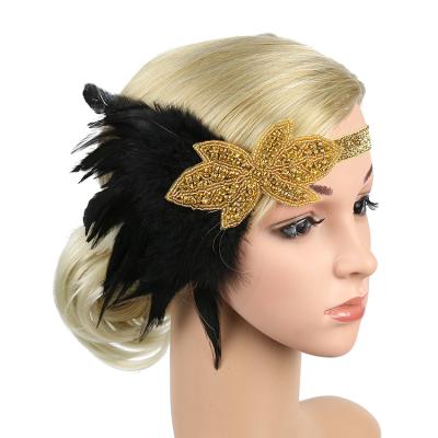 China Black Retro Feather Gold Feather Headband Hair Accessories Women Headband Party Decoration for sale