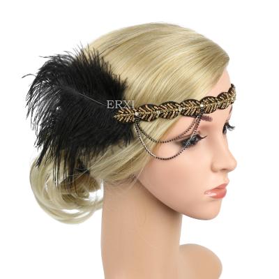 China Feather Fashion Vintage Style Feather Headband Hair Accessories Women Beaded Headband Party Decoration for sale