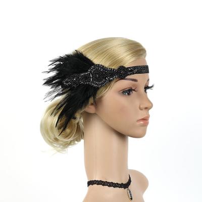 China Feather Accessories 1920 Vintage Feather Headband Flapper Costume Black 1920 Headpiece For Women Gatsby for sale