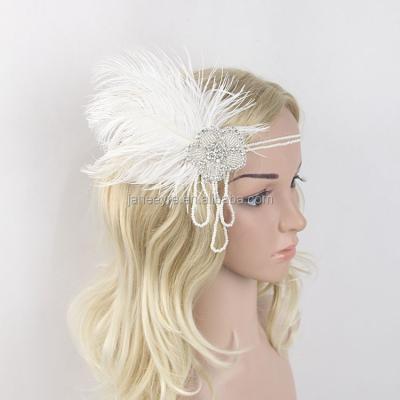 China New Fashion Fabric Ladies Wedding Party Feather Design Pearl Headband Bridal Headpiece for sale