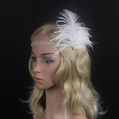 China Wholesale Ivory Cloth Pearl Headpiece Vintage Feather Headband 1920s for sale