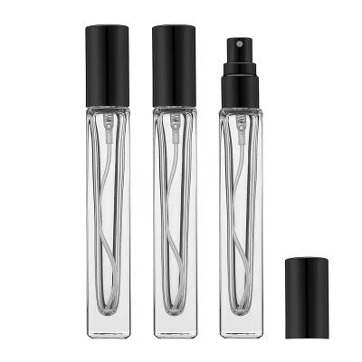 China Clear Spray Glass Bottle Cosmetic Packaging 10ml Small Thick Bottom Square For Perfume Sanitizer Alcohol With Gold Silver Black Lid for sale