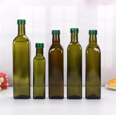 China Fashionable Square Olive Oil Bottle Clear And Dark Green Glass Bottle With Plastic Lid For Kitchen for sale