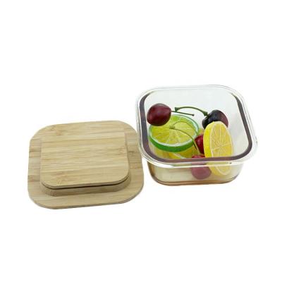 China Amber Glass Food Fruit Vegetable Container Freshness Storage Container With Bamboo Lid for sale