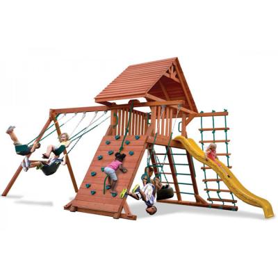 China 3-12 Years HOT SALES Wooden Climbing Swing Overview Outdoor Playground With Plastic Slide for sale