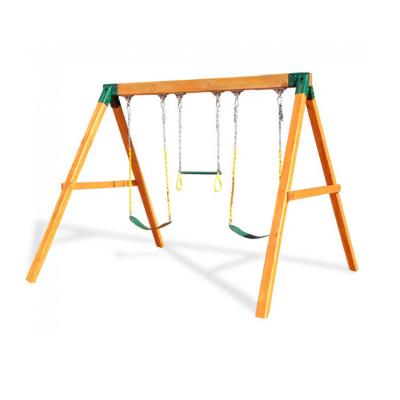 China HOT SALES 3-12years Outdoor Climbing Playground Wooden Frame Swing Set With Plastic Accessories for sale