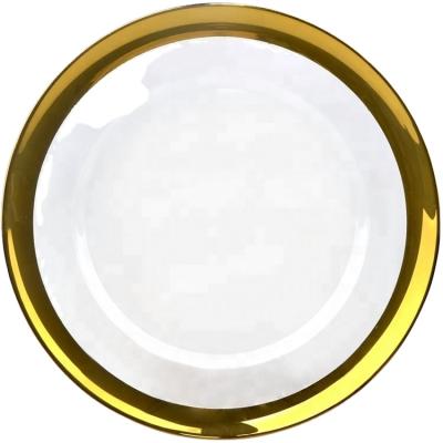 China Disposable Stylish Glass Dish Gold Charger Disposable Wholesale Dinner Dish for sale