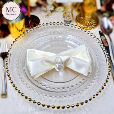 China 12.6 inch viable clear wedding wholesale silver beaded charger plates for sale