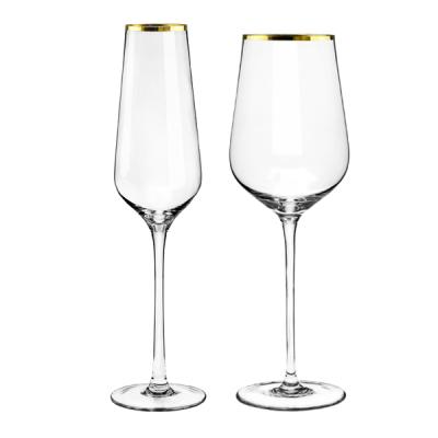 China Classic/Postmodern Gold Rim New Wedding Decorated Drinking/Wine Glass Set Of Crystal White Glass And Red Wine Glasses Stemmed Wine Glasses for sale