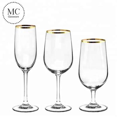 China Custom Gold Rim Crystal Viable Goblet Red Wine Glass For Wedding for sale