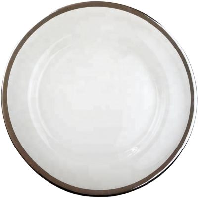 China Viable Wholesale Silver Rim Round Wedding Dinner Charger Glass Dish for sale