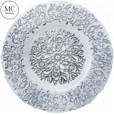 China Farm Party Supplies Like Silver Colored Glass Charger Dish for sale