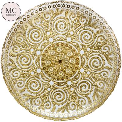 China Sustainable Christmas Decorations Lace Gold Silver Glass Charger Dish for sale