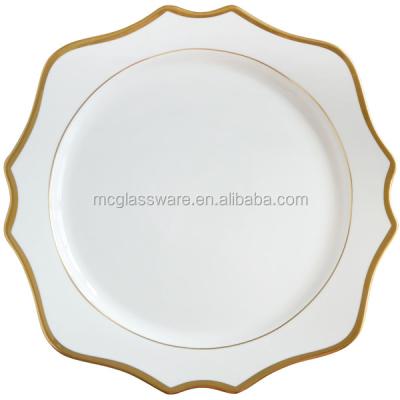 China Wedding Table Decoration Gold Edged Sandstone 13 Inch Wedding Gold Charger Dishes for sale