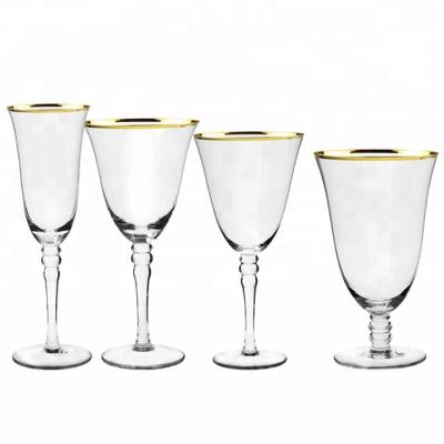 China New classic/postmodern hand blown gold goblets clear wine tasting red wine glass wedding, birthday custom LOGO wine glass for sale