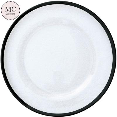 China Minimalist Wedding Decoration Lace Black Rim Charger Glass Plate for sale