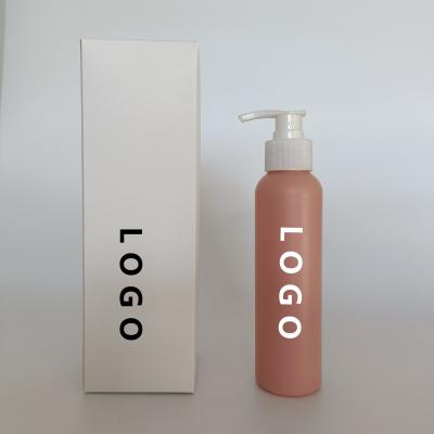 China Cosmetic Customize 250ml 8oz Rose Color Matte Round Shape HDPE Plastic Lotion Pump Shampoo Bottle In Box Kit for sale